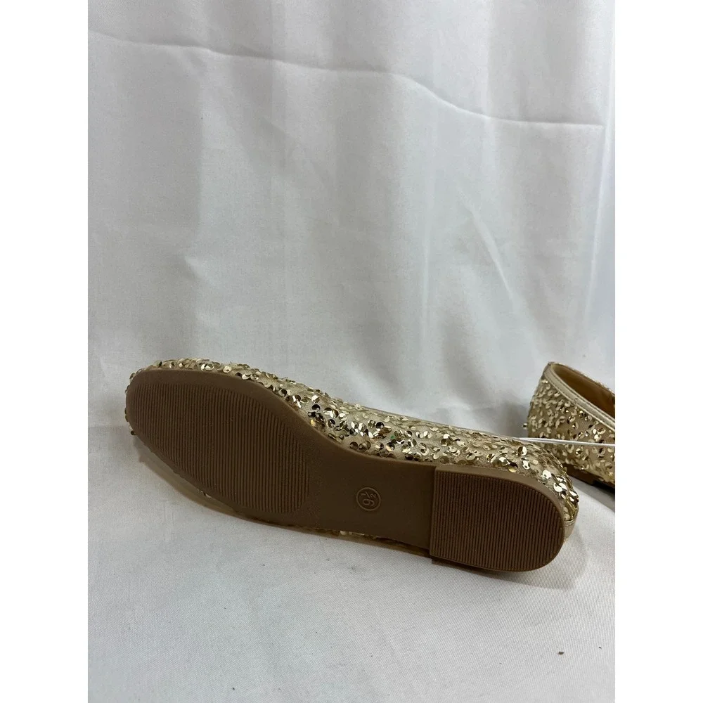 A New Day Womens Gold‎ Sequin Ballet Flats Mesh Slip On Dress Shoes Size 9.5